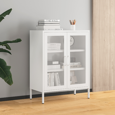 Modern Black Mesh Door Metal Sideboard Cabinet Moisture-Proof Dining Room Side Table Storage Kitchen Living Room Home Furniture