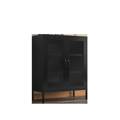 Modern Black Mesh Door Metal Sideboard Cabinet Moisture-Proof Dining Room Side Table Storage Kitchen Living Room Home Furniture