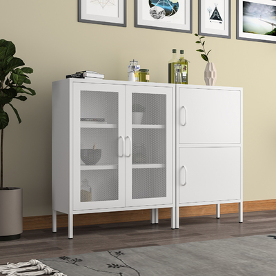 Modern Black Mesh Door Metal Sideboard Cabinet Moisture-Proof Dining Room Side Table Storage Kitchen Living Room Home Furniture