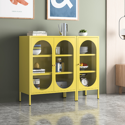 Living Room Durable Multipurpose Metal Cabinet Glass Door Side Board Storage Cabinet