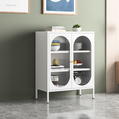 Living Room Durable Multipurpose Metal Cabinet Glass Door Side Board Storage Cabinet