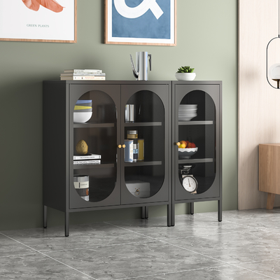 Living Room Durable Multipurpose Metal Cabinet Glass Door Side Board Storage Cabinet