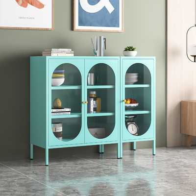 Living Room Durable Multipurpose Metal Cabinet Glass Door Side Board Storage Cabinet