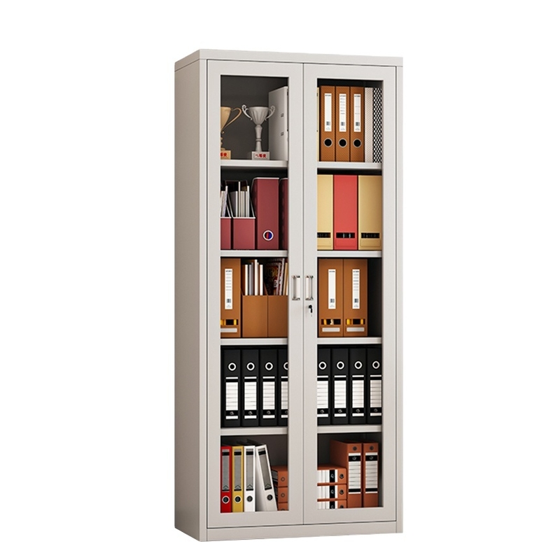 Modern Full-Glass Storage Metal File Cabinet with 2-Swing Glass Door for Office Home School Outdoor Living Room Gym Hospital Use