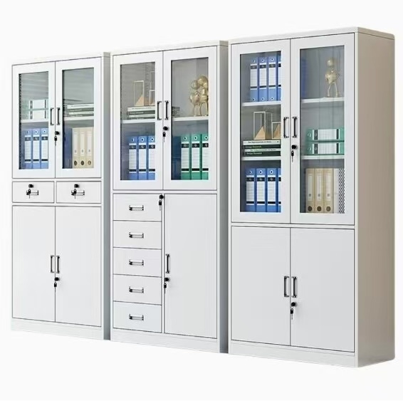 Modern Design 2-Door Glass Steel Cabinet with Adjustable Shelf Factory Metal Filing Cupboard for Home Office Storage Cabinet