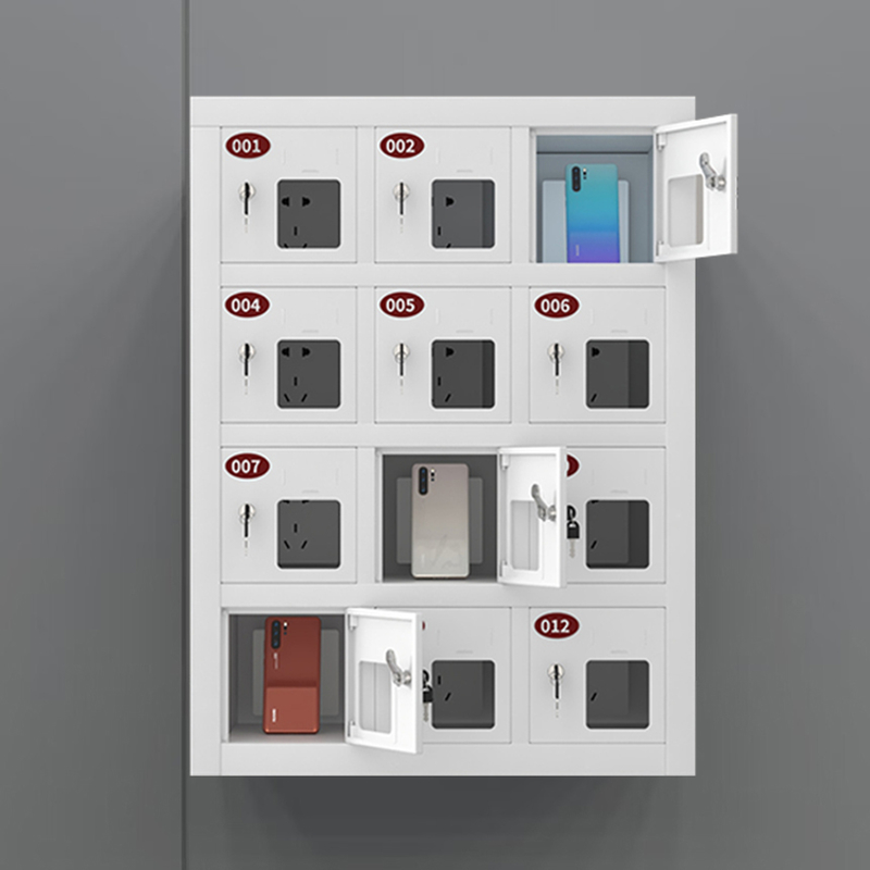 Modern 12-Door Metal Steel Storage Cabinet Cell Phone Charging Locker for Office School Gym Supermarket Hospital Use