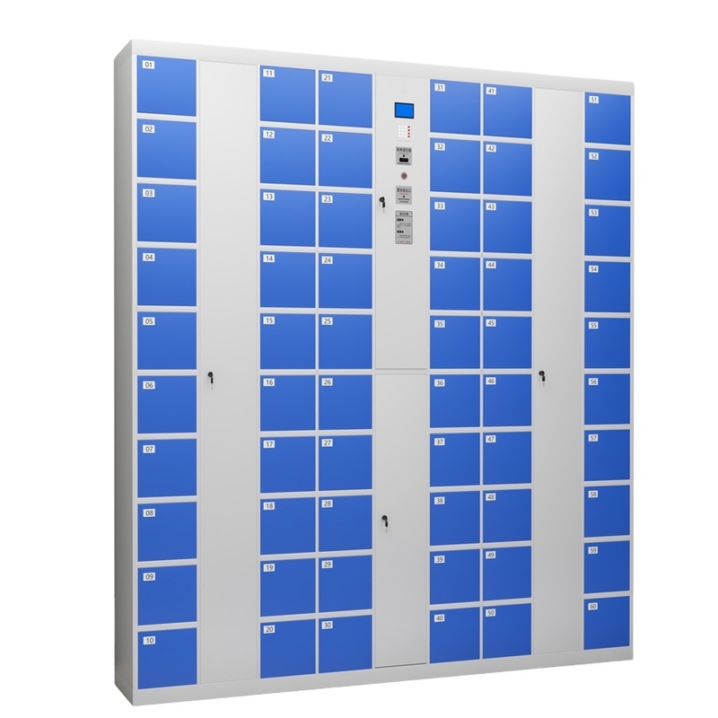 Intelligent System 60-Door Metal Phone Locker Efficient Barcode Storage Cabinet for School Gym Hospital
