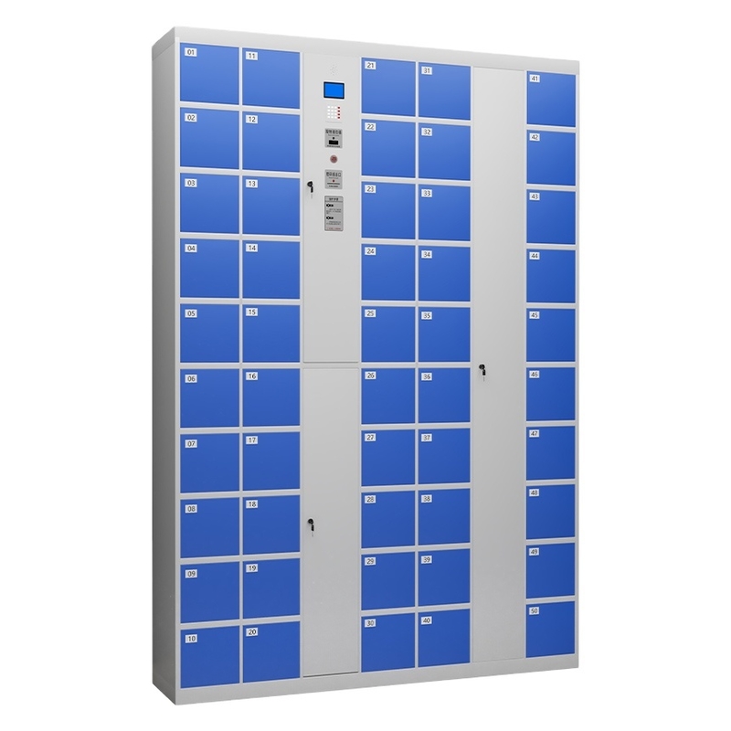 Modern 50-Door Metal Phone Storage Cabinet Intelligent System Barcode Locker for Gym School Supermarket and Hospital Use