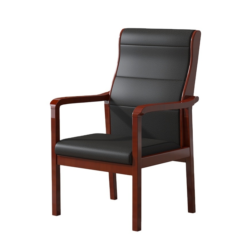 Basics Executive Wooden Office Computer Task Desk Chair with Black Faux Leather Padded High-Back Training Chair for Office